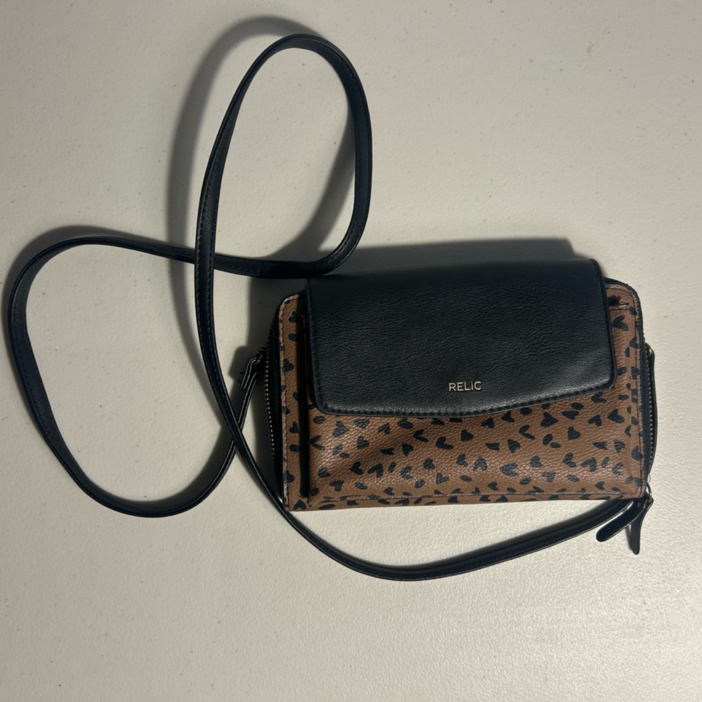 Relic Black and Tan Patterned Crossbody Bag